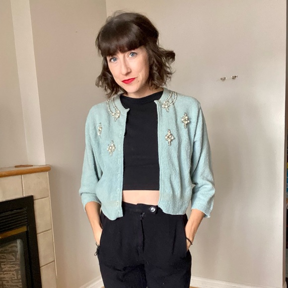 Vintage Beaded Pearl Cardigan - 1940s - Picture 6 of 15